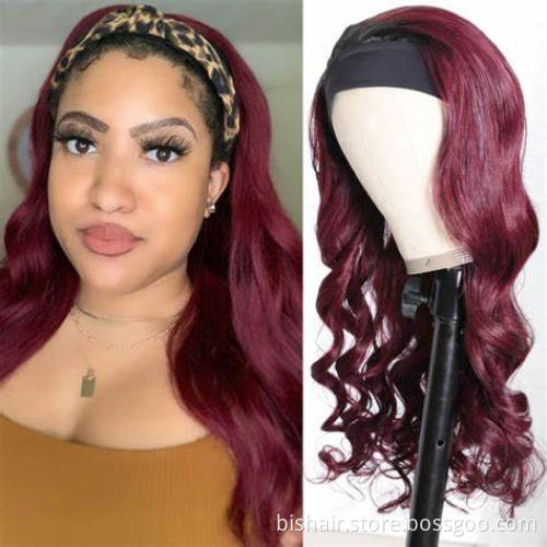 BIS Wholesale 150% Density Headband Wig Human Hair Hot Red Body Wave Wig Brazilian Remy Hair Machine Made Wigs for Black Women